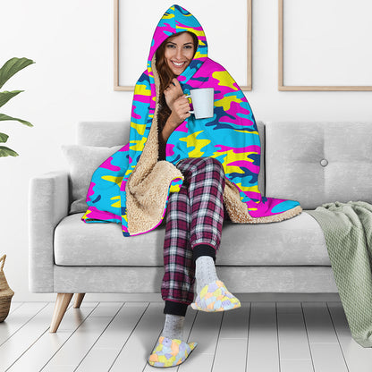 Neon Camouflage Print Hooded Blanket