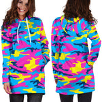 Neon Camouflage Print Hoodie Dress GearFrost