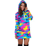 Neon Camouflage Print Hoodie Dress GearFrost