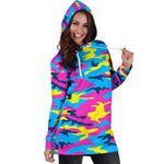 Neon Camouflage Print Hoodie Dress GearFrost