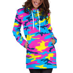Neon Camouflage Print Hoodie Dress GearFrost
