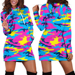 Neon Camouflage Print Hoodie Dress GearFrost