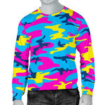 Neon Camouflage Print Men's Crewneck Sweatshirt GearFrost