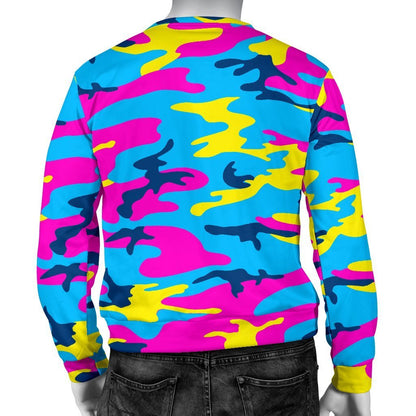 Neon Camouflage Print Men's Crewneck Sweatshirt GearFrost