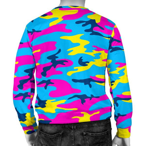 Neon Camouflage Print Men's Crewneck Sweatshirt GearFrost