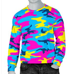 Neon Camouflage Print Men's Crewneck Sweatshirt GearFrost