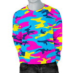 Neon Camouflage Print Men's Crewneck Sweatshirt GearFrost