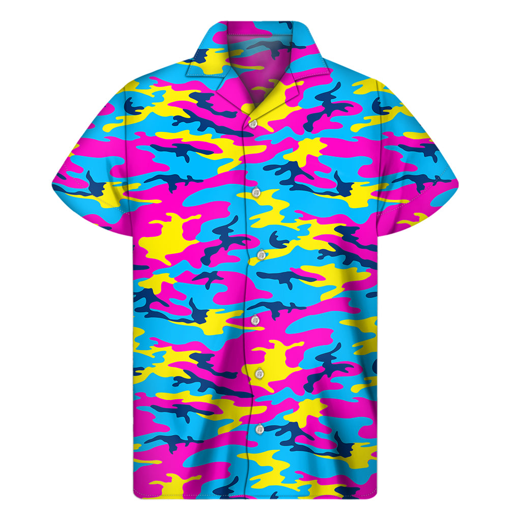 Neon Camouflage Print Men's Short Sleeve Shirt
