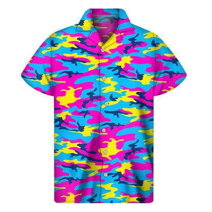 Neon Camouflage Print Men's Short Sleeve Shirt