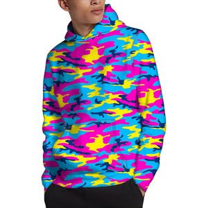 Neon Camouflage Print Pullover Hoodie