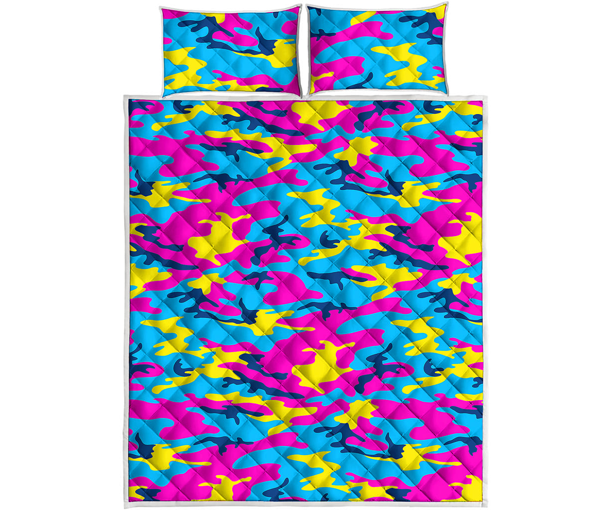 Neon Camouflage Print Quilt Bed Set