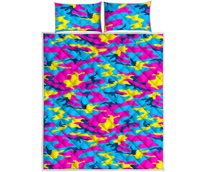 Neon Camouflage Print Quilt Bed Set
