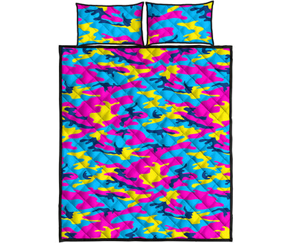 Neon Camouflage Print Quilt Bed Set