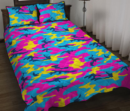 Neon Camouflage Print Quilt Bed Set