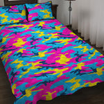 Neon Camouflage Print Quilt Bed Set