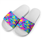 Neon Camouflage Print White Slide Sandals