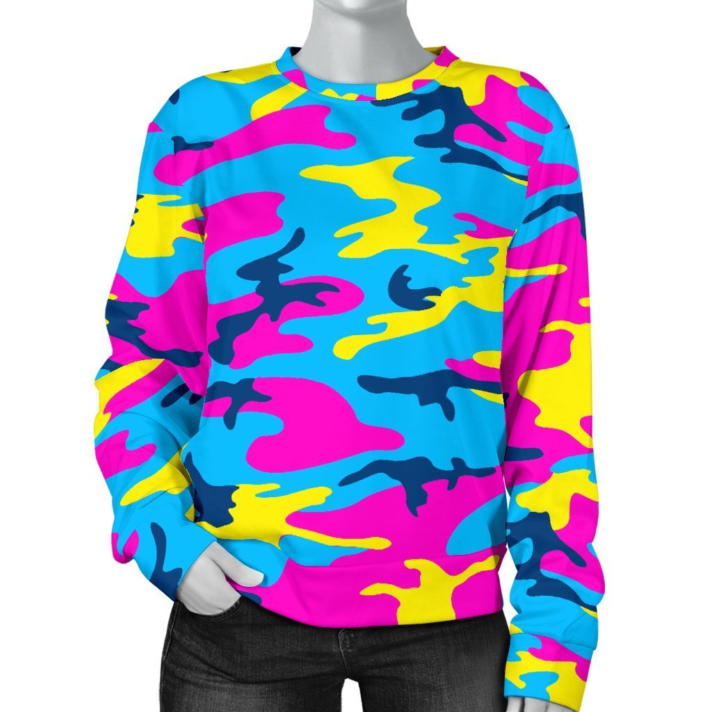 Neon Camouflage Print Women's Crewneck Sweatshirt GearFrost