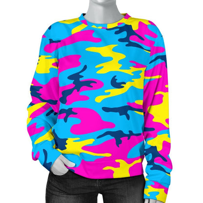 Neon Camouflage Print Women's Crewneck Sweatshirt GearFrost