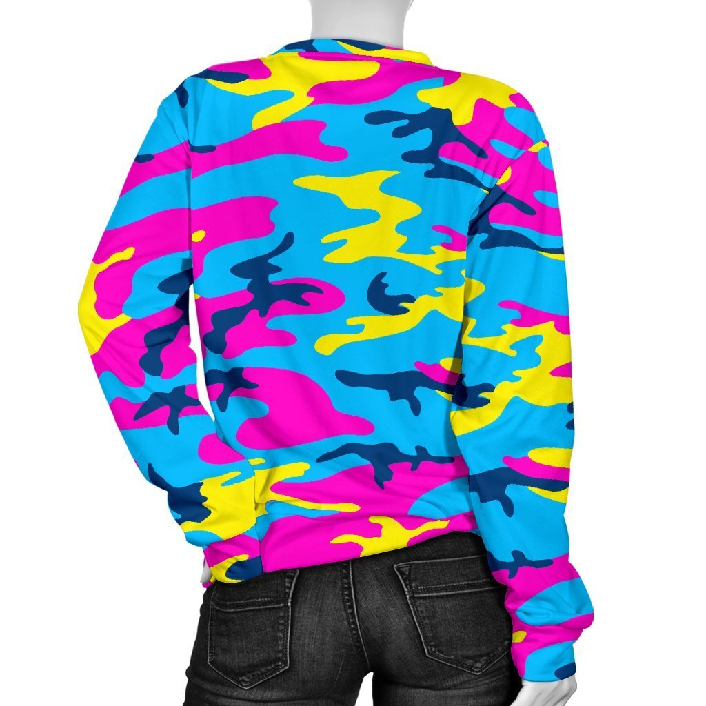 Neon Camouflage Print Women's Crewneck Sweatshirt GearFrost