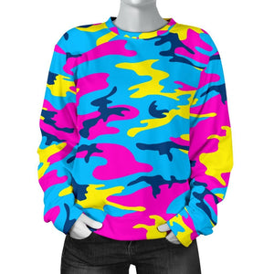 Neon Camouflage Print Women's Crewneck Sweatshirt GearFrost
