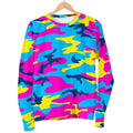 Neon Camouflage Print Women's Crewneck Sweatshirt