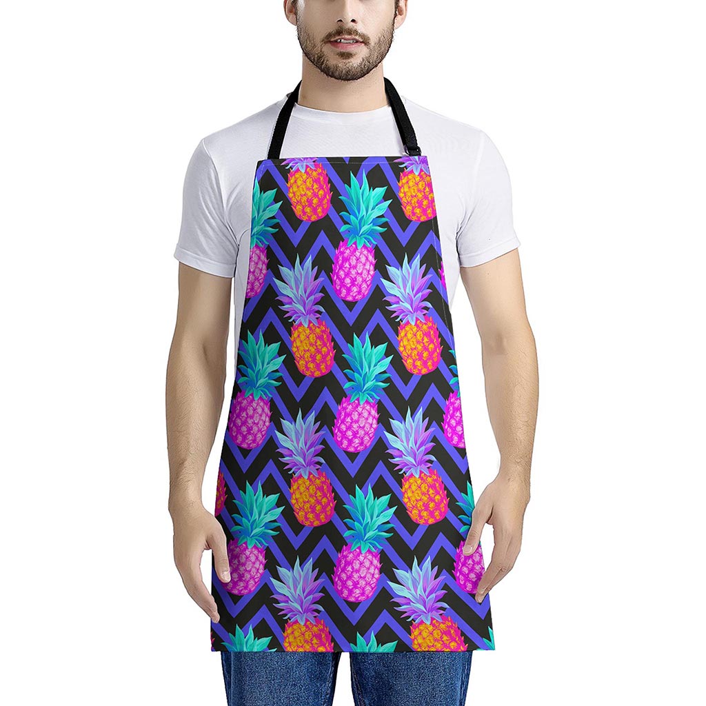 Neon EDM Zig Zag Pineapple Pattern Print Apron