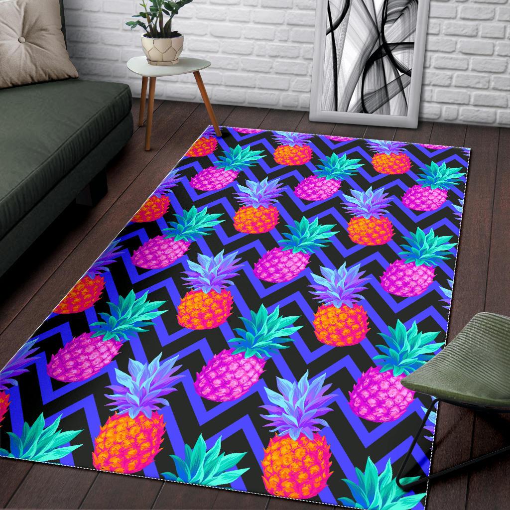 Neon EDM Zig Zag Pineapple Pattern Print Area Rug GearFrost