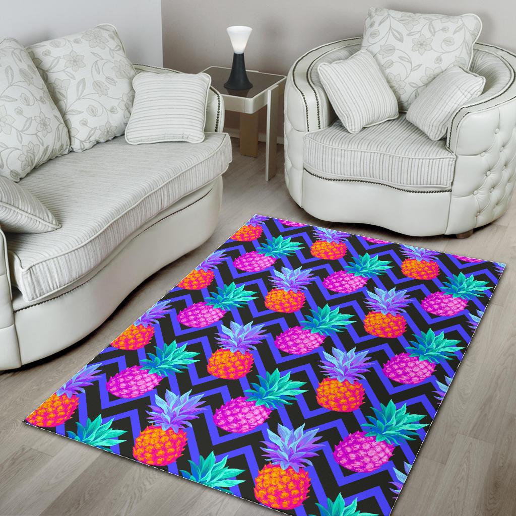 Neon EDM Zig Zag Pineapple Pattern Print Area Rug GearFrost