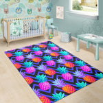 Neon EDM Zig Zag Pineapple Pattern Print Area Rug GearFrost