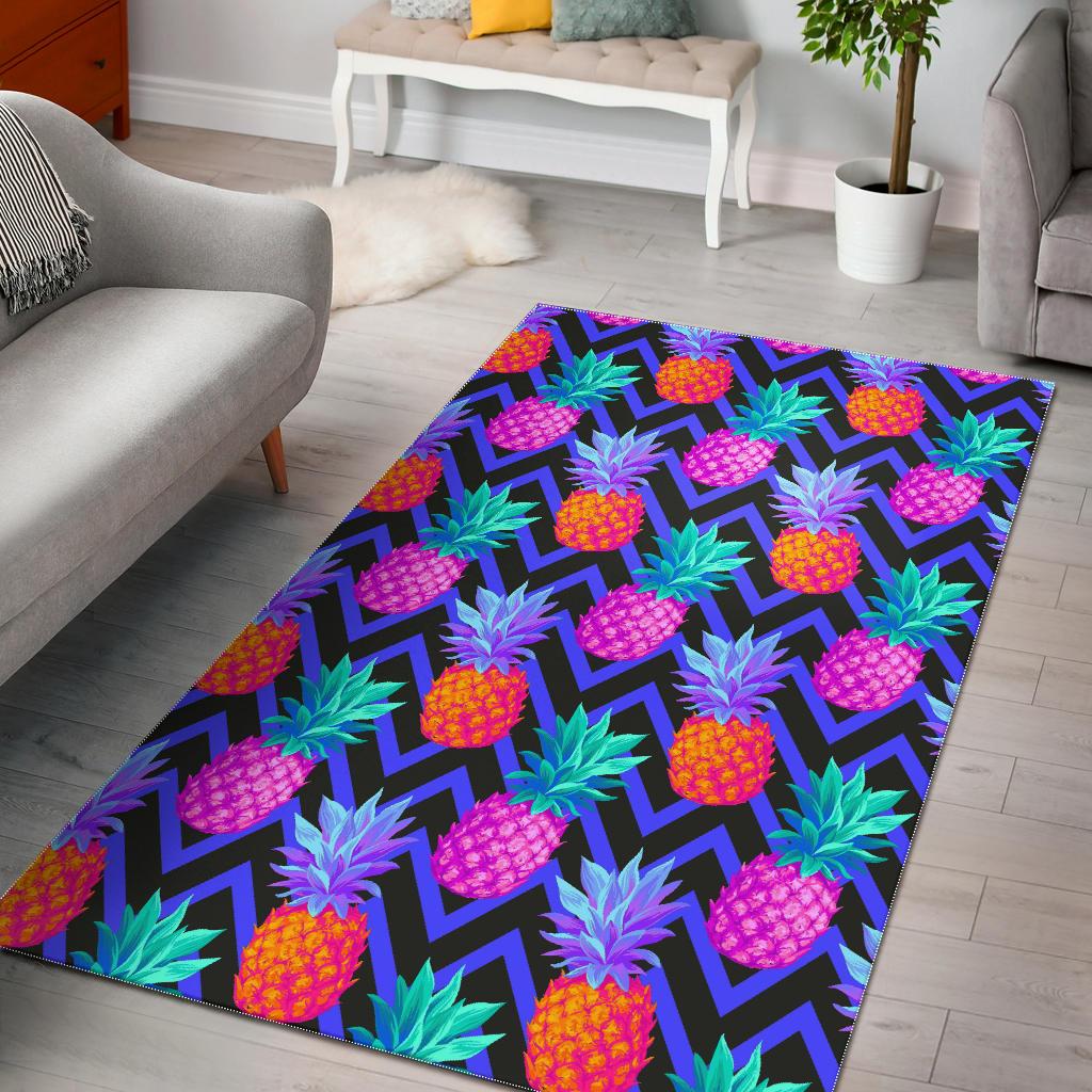 Neon EDM Zig Zag Pineapple Pattern Print Area Rug GearFrost