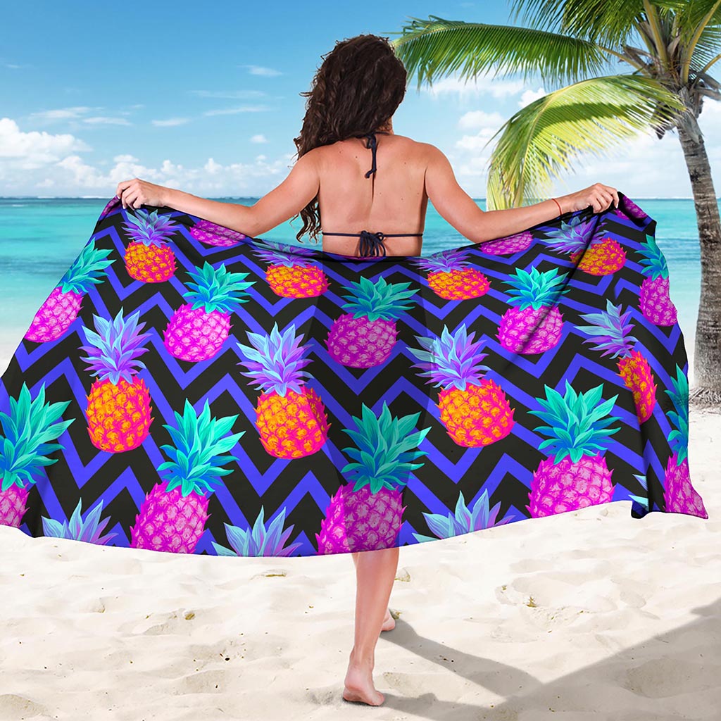 Neon EDM Zig Zag Pineapple Pattern Print Beach Sarong Wrap