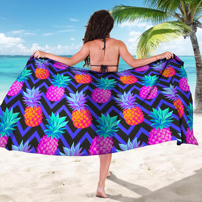 Neon EDM Zig Zag Pineapple Pattern Print Beach Sarong Wrap