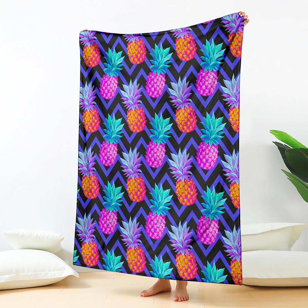 Neon EDM Zig Zag Pineapple Pattern Print Blanket