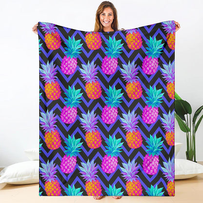Neon EDM Zig Zag Pineapple Pattern Print Blanket