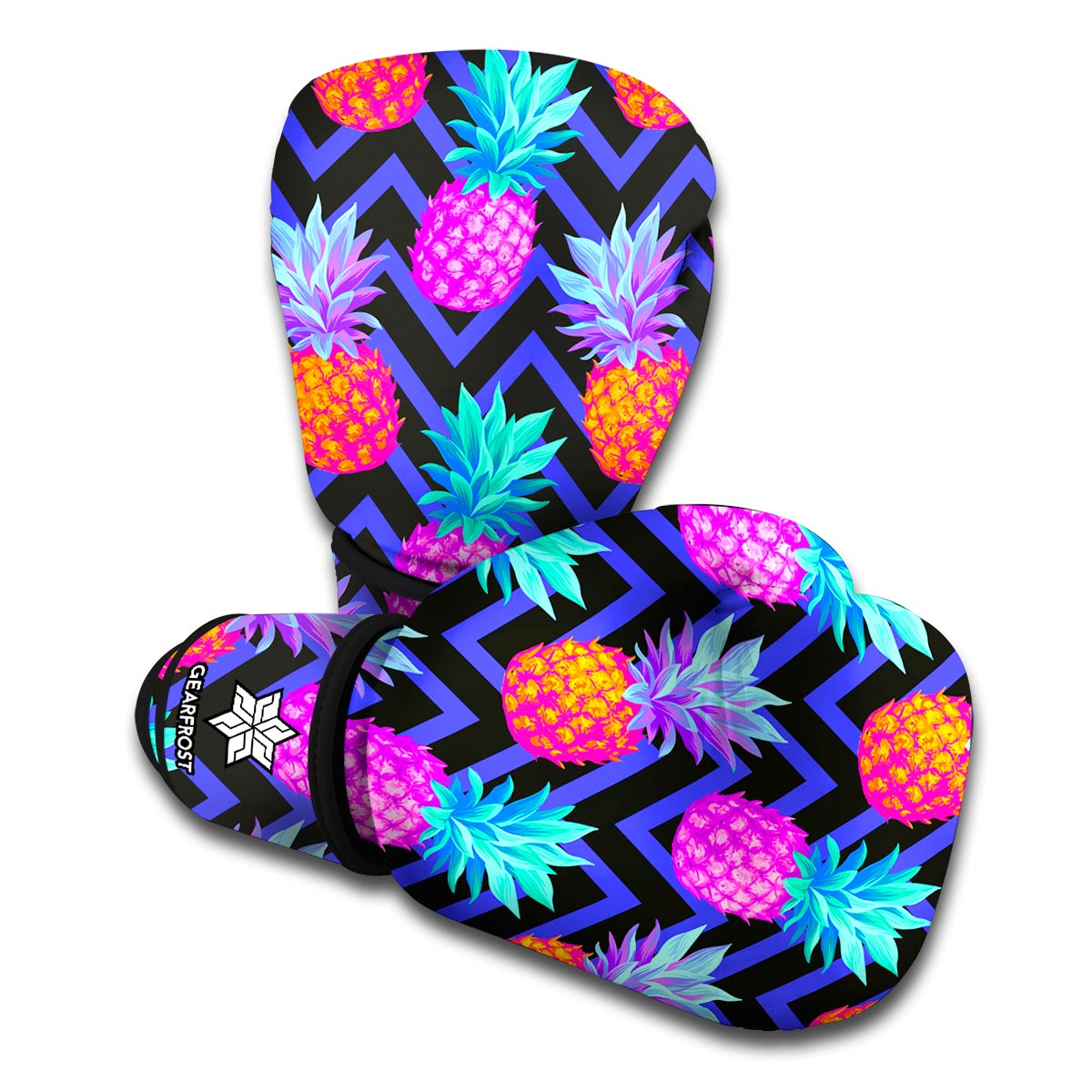 Neon EDM Zig Zag Pineapple Pattern Print Boxing Gloves