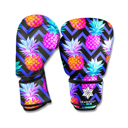 Neon EDM Zig Zag Pineapple Pattern Print Boxing Gloves