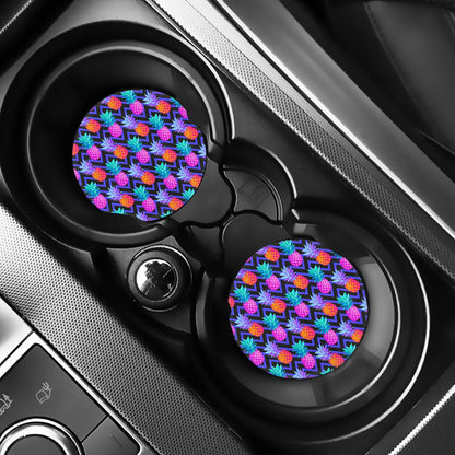 Neon EDM Zig Zag Pineapple Pattern Print Car Coasters