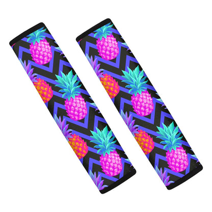 Neon EDM Zig Zag Pineapple Pattern Print Car Seat Belt Covers