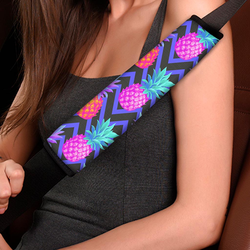 Neon EDM Zig Zag Pineapple Pattern Print Car Seat Belt Covers