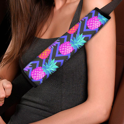 Neon EDM Zig Zag Pineapple Pattern Print Car Seat Belt Covers