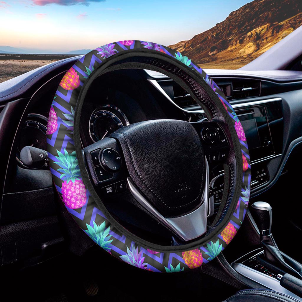 Neon EDM Zig Zag Pineapple Pattern Print Car Steering Wheel Cover