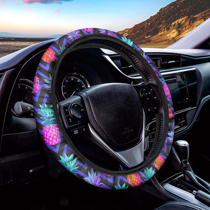 Neon EDM Zig Zag Pineapple Pattern Print Car Steering Wheel Cover