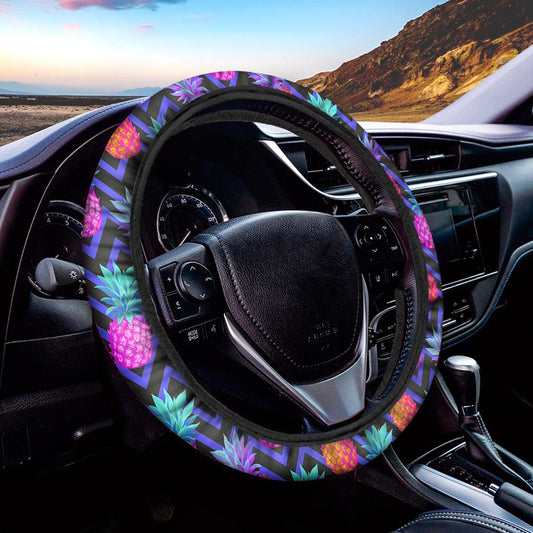 Neon EDM Zig Zag Pineapple Pattern Print Car Steering Wheel Cover