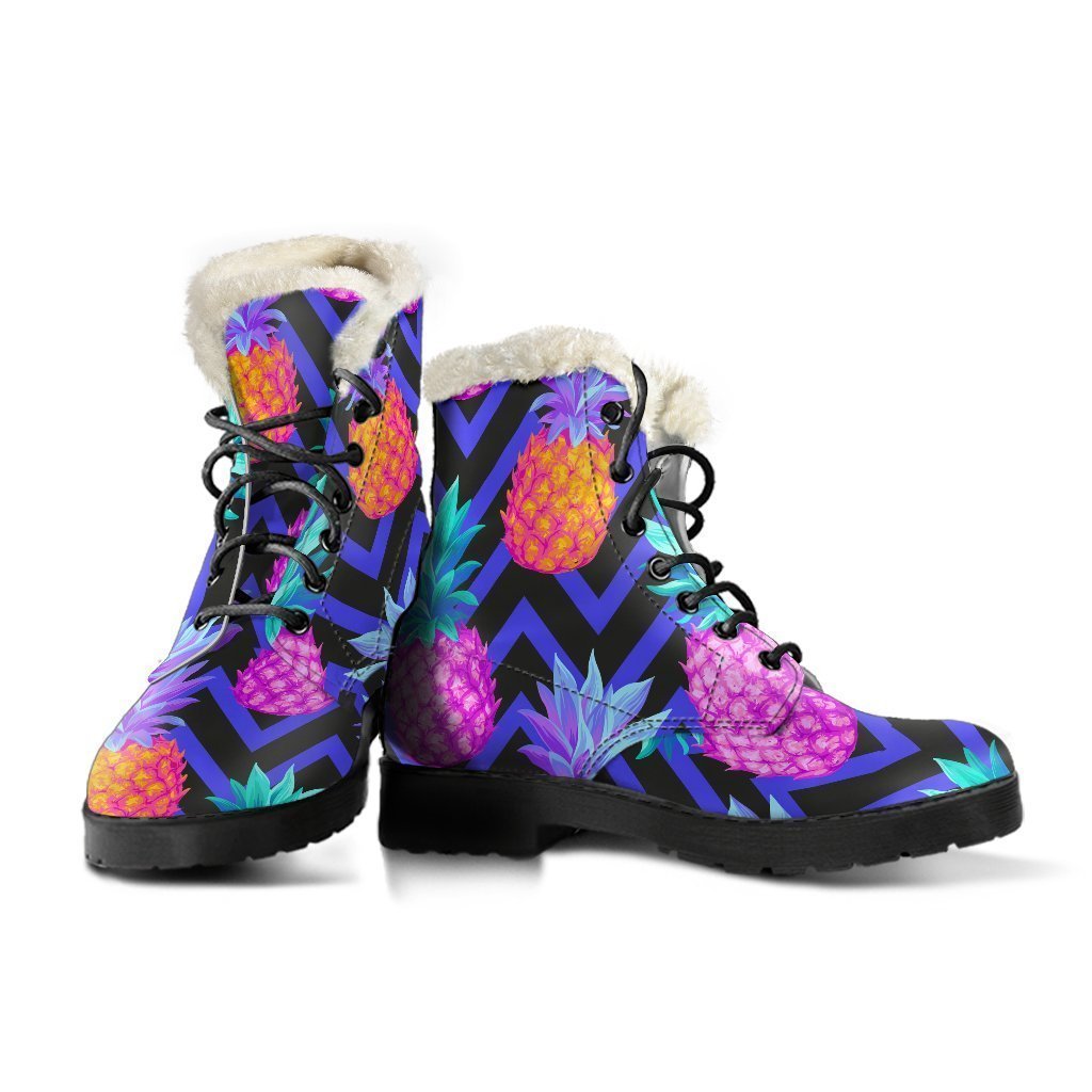 Neon EDM Zig Zag Pineapple Pattern Print Comfy Boots GearFrost