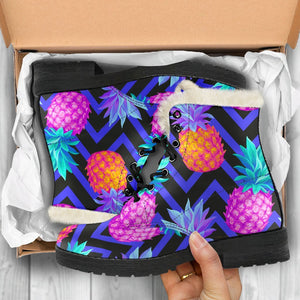 Neon EDM Zig Zag Pineapple Pattern Print Comfy Boots GearFrost