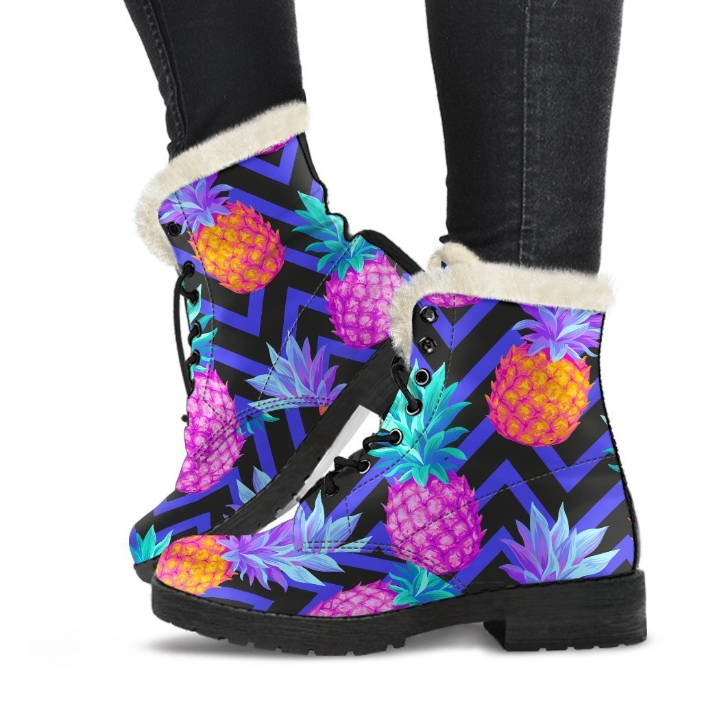 Neon EDM Zig Zag Pineapple Pattern Print Comfy Boots GearFrost