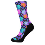 Neon EDM Zig Zag Pineapple Pattern Print Crew Socks