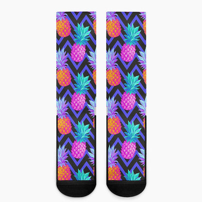 Neon EDM Zig Zag Pineapple Pattern Print Crew Socks
