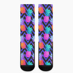 Neon EDM Zig Zag Pineapple Pattern Print Crew Socks