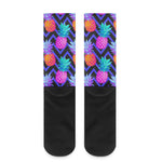 Neon EDM Zig Zag Pineapple Pattern Print Crew Socks